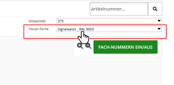 Wählen Sie im Konfigurator die Haupt-Farbe