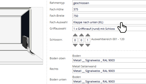 Wählen Sie die Ausstattung der einzelnen Fächer