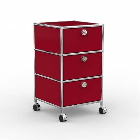 Rollcontainer - Design 40cm - 3xES (AWR) - Metall - Rubinrot (RAL 3003)