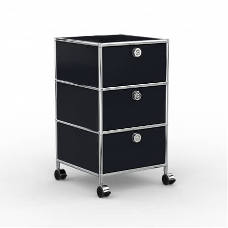 Rollcontainer - Design 40cm - 3xES (AHR) - Metall - Graphitschwarz (RAL 9011)