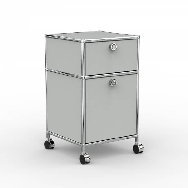 Rollcontainer - Design 40cm - 1xES 1xHG (AWR) - Metall - Lichtgrau (RAL 7035)