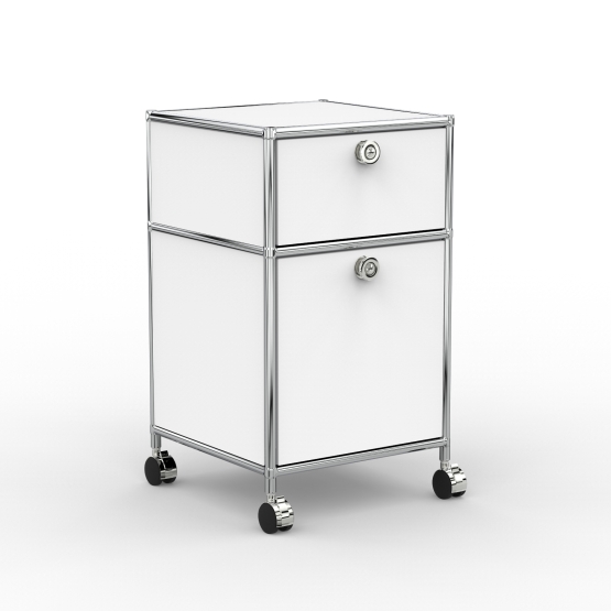 Rollcontainer - Design 40cm - 1xES 1xHG (AWR) - Metall - Signalweiss (RAL 9003)