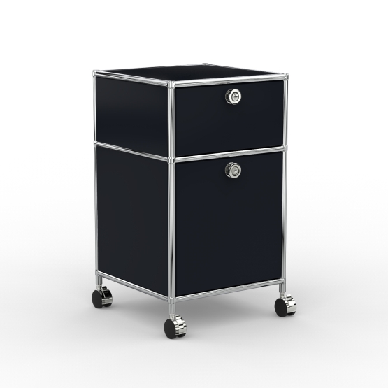 Rollcontainer Design 40cm - 1xES 1xHG (AWR) - Metall - Graphitschwarz (RAL 9011)