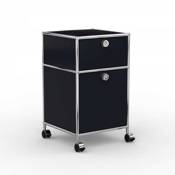 Rollcontainer Design 40cm - 1xES 1xHG (AHR) - Metall - Graphitschwarz (RAL 9011)