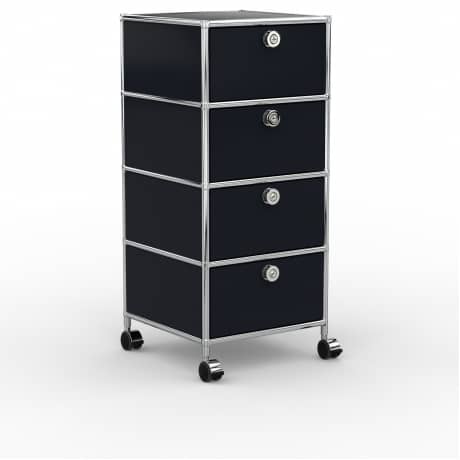 Rollcontainer - Design 40cm - 4xES (AHR) - Metall - Graphitschwarz (RAL 9011)