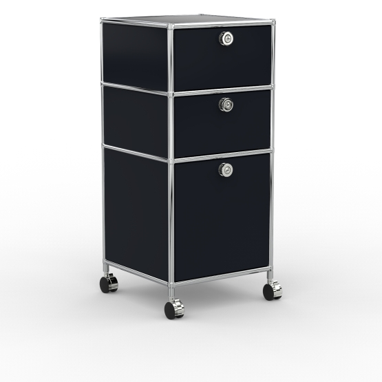 Rollcontainer - Design 40cm - 2xES 1xHG (AWR) - Metall - Graphitschwarz (RAL 9011)