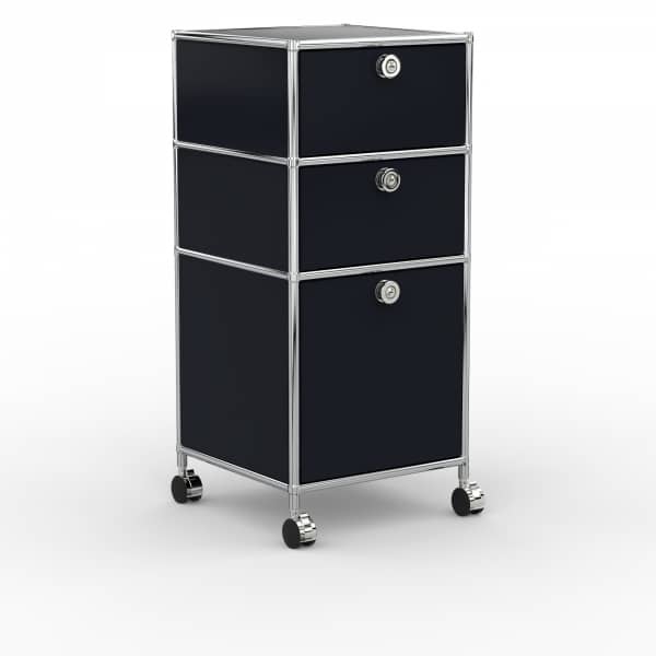 Rollcontainer Design 40cm - 2xES 1xHG (AWR) - Metall - Graphitschwarz (RAL 9011)