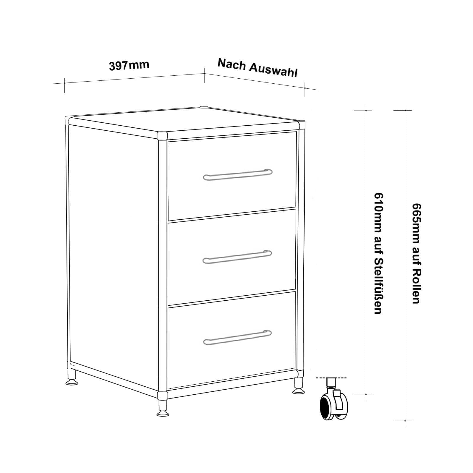 mit Stahlschubladen Weiss 3x Rollcontainer