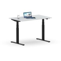 Elektrischer Schreibtisch VES1 - 120 x 80 cm 16mm Tischplatte Lichtgrau ABS Weiss Gestell Schwarz Ohne Kabeldurchlass Ohne Kabelkanal