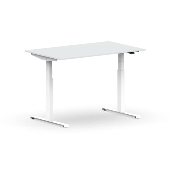 Elektrischer Schreibtisch VES1 - 140 x 75 cm 16mm Tischplatte Lichtgrau ABS Weiss Gestell Weiss Ohne Kabeldurchlass Ohne Kabelkanal