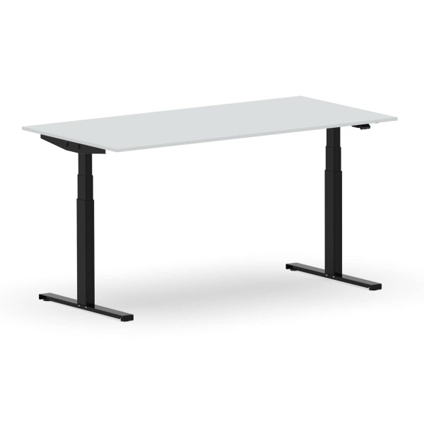 Elektrischer Schreibtisch VES1 - 150 x 90 cm 16mm Tischplatte Lichtgrau ABS Weiss Gestell Schwarz Ohne Kabeldurchlass Ohne Kabelkanal