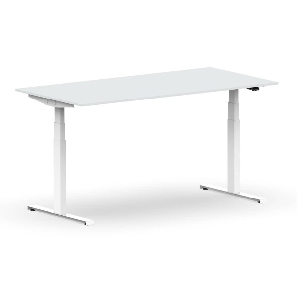 Elektrischer Schreibtisch VES1 - 160 x 90 cm 16mm Tischplatte Lichtgrau ABS Schwarz Gestell Weiss Ohne Kabeldurchlass Ohne Kabelkanal