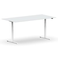 Elektrischer Schreibtisch VES1 - 180 x 90 cm 16mm Tischplatte Lichtgrau ABS Lichtgrau Gestell Weiss Hinten Links + Mitte Ohne Kabelkanal