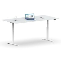 Elektrischer Schreibtisch VES1 - 180 x 100 cm 16mm Tischplatte Lichtgrau ABS Weiss Gestell Weiss Ohne Kabeldurchlass Ohne Kabelkanal