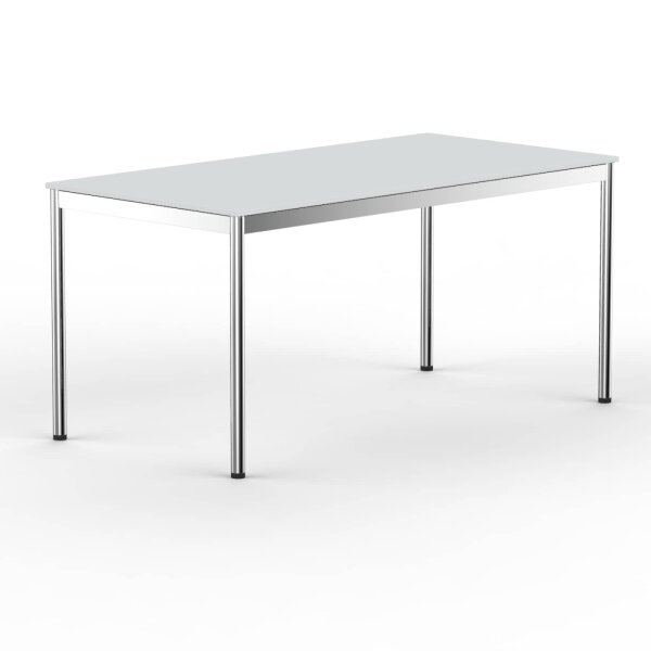 Schreibtisch Konferenztisch VST1 - 100 x 70 cm 19mm Lichtgrau ABS Schwarz Hinten Links + Mitte + Rechts Ohne Kabelkanal