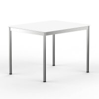 Schreibtisch Konferenztisch VST1 - 100 x 90 cm 16mm Weiss ABS Schwarz Hinten Links + Rechts Ohne Kabelkanal