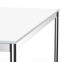 Schreibtisch Konferenztisch VST1 - 100 x 100 cm 16mm Weiss ABS Lichtgrau Hinten Links + Mitte Ohne Kabelkanal