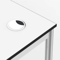 Schreibtisch Konferenztisch VST1 - 100 x 100 cm 16mm Weiss ABS Lichtgrau Hinten Links + Mitte Ohne Kabelkanal