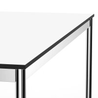 Schreibtisch Konferenztisch VST1 - 100 x 100 cm 19mm Weiss ABS Weiss Hinten Links + Rechts Ohne Kabelkanal