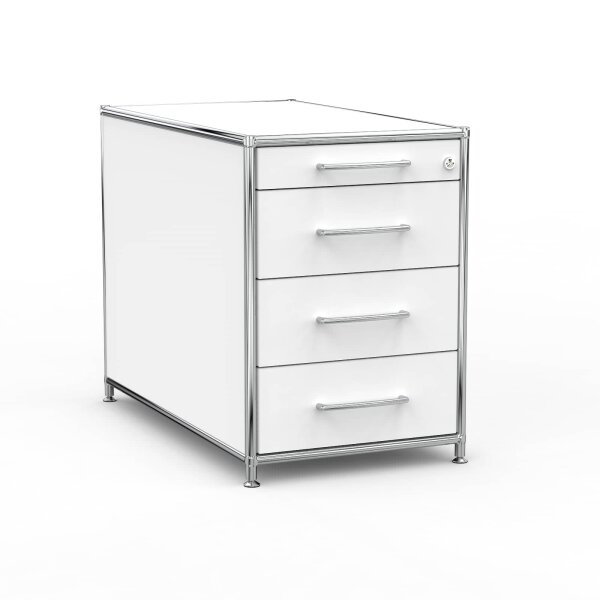 Standcontainer 05801 - 80cm - 4 Schubladen Holz Weiss Schloss 092
