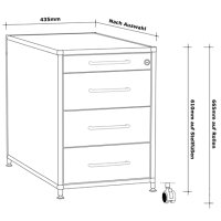 Standcontainer 05801 - 80cm - 4 Schubladen Holz Schwarz Schloss 029