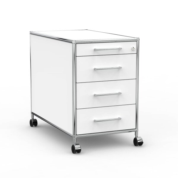 Rollcontainer 05801 - 80cm - 4 Schubladen Holz Weiss Schloss 092
