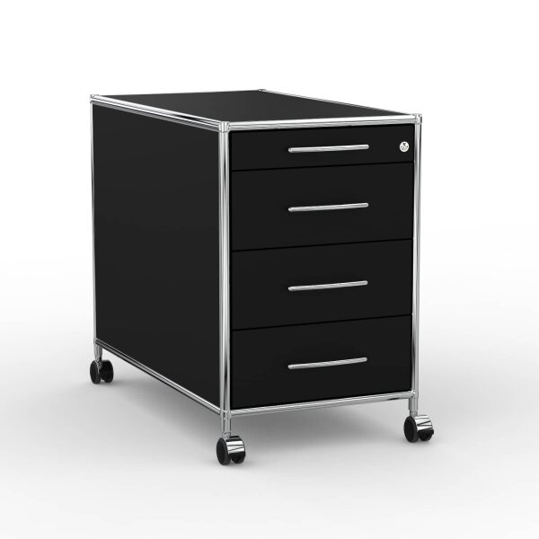 Rollcontainer 05801 - 80cm - 4 Schubladen Holz Schwarz Schloss 074