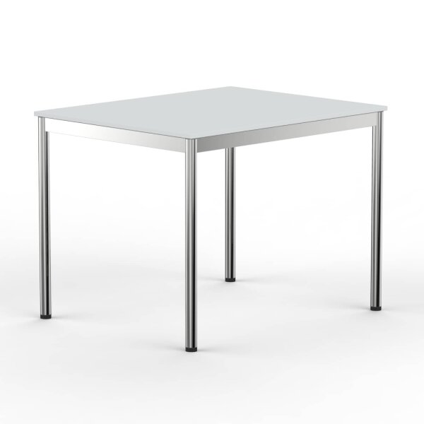 Schreibtisch Konferenztisch VST1 - 120 x 90 cm 16mm Lichtgrau ABS Schwarz Hinten Links Ohne Kabelkanal