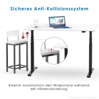 Elektrischer Schreibtisch VES1 - 180 x 80 cm 19mm Tischplatte Weiss ABS Schwarz Gestell Schwarz Hinten Mitte Mit Kabelkanal