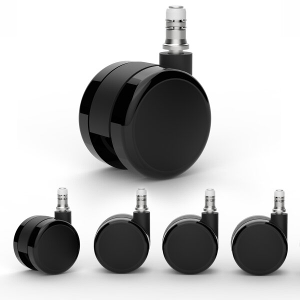 Hartbodenrollen 60mm - Stift 11mm mit Kunststoffring (5 Stk.) PU schwarz