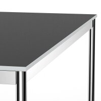 Schreibtisch Konferenztisch VST1 - 140 x 60 cm 16mm Schwarz ABS Lichtgrau Hinten Links + Mitte + Rechts Ohne Kabelkanal