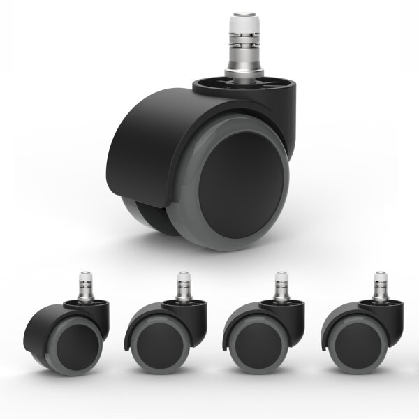 Hartbodenrollen 50mm - Stift 11mm mit Kunststoffring (5 Stk.) PU schwarz