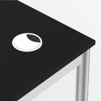 Schreibtisch Konferenztisch VST1 - 140 x 70 cm 16mm Schwarz ABS Schwarz Hinten Mitte + Rechts Ohne Kabelkanal