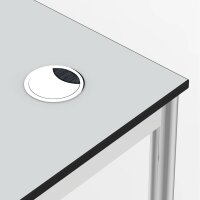 Schreibtisch Konferenztisch VST1 - 140 x 75 cm 16mm Lichtgrau ABS Schwarz Hinten Mitte + Rechts Ohne Kabelkanal