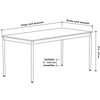 Schreibtisch Konferenztisch VST1 - 140 x 75 cm 19mm Weiss ABS Weiss Hinten Links + Rechts Ohne Kabelkanal