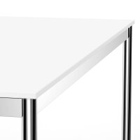 Schreibtisch Konferenztisch VST1 - 140 x 100 cm 19mm Weiss ABS Lichtgrau Hinten Links + Mitte Ohne Kabelkanal