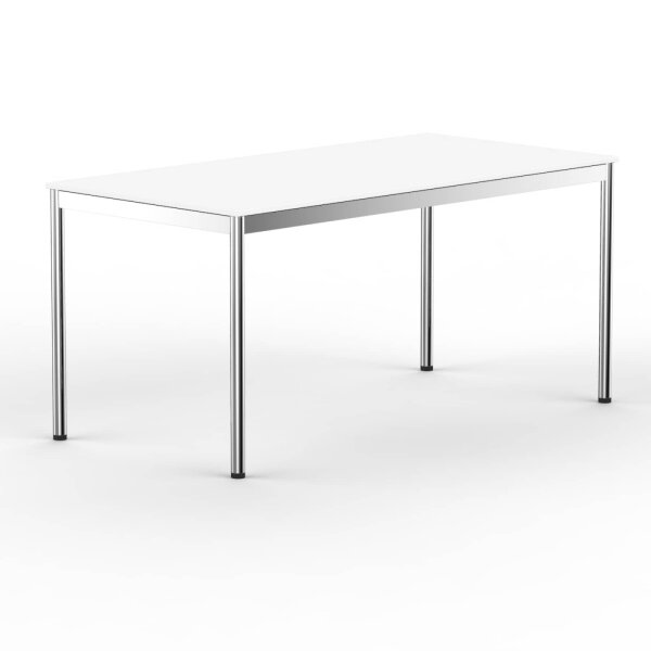 Schreibtisch Konferenztisch VST1 - 150 x 60 cm 16mm Weiss ABS Schwarz Hinten Links + Rechts Ohne Kabelkanal