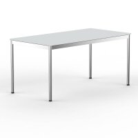 Schreibtisch Konferenztisch VST1 - 150 x 80 cm 16mm Lichtgrau ABS Weiss Hinten Links + Mitte + Rechts Ohne Kabelkanal