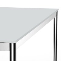 Schreibtisch Konferenztisch VST1 - 160 x 75 cm 19mm Lichtgrau ABS Schwarz Hinten Mitte Ohne Kabelkanal