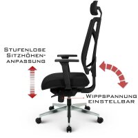 V1801 Profi+ Chefsessel Stoff Schwarz SH 53-65cm Lieferung montiert